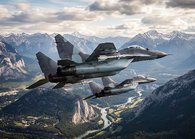 Fighter Jets Flying Over Mountains