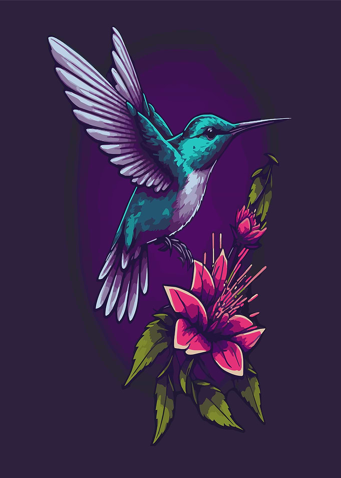 Hummingbird and Fuchsia Flower