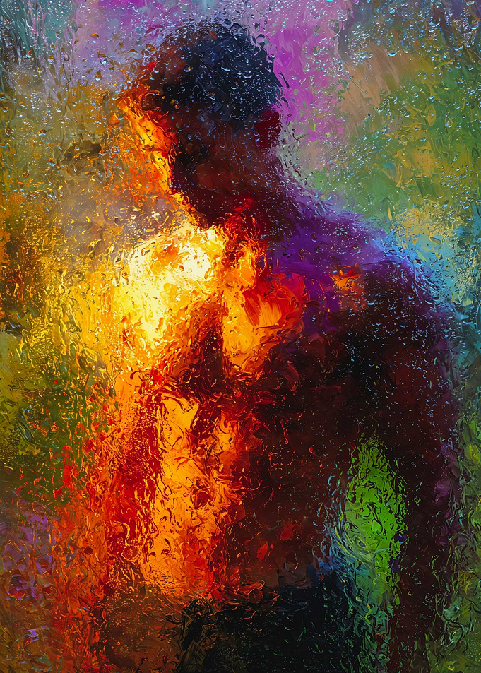 Male Silhouette Behind Rainy Glass