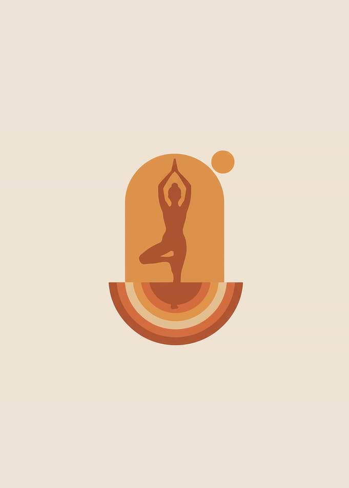 Yoga Silhouette with Abstract Arch and Sun