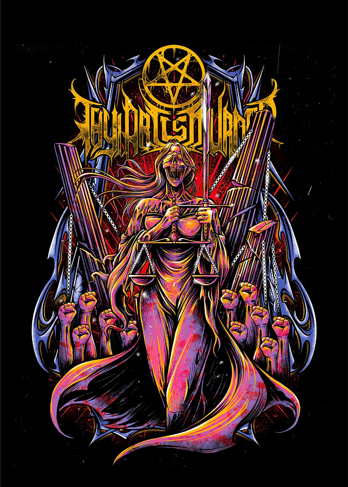 Demonic Lady Justice with Scales and Sword