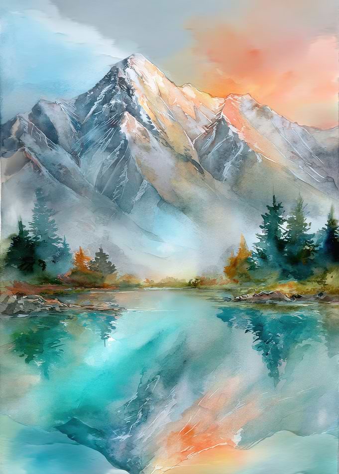 Sunset Reflection on Mountain Lake