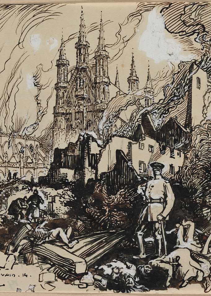 Soldier in a burning city