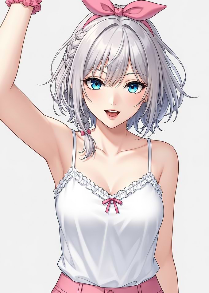 Anime Girl with Silver Hair and Blue Eyes