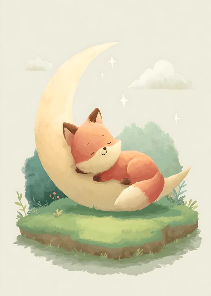 Sleeping Fox on a Crescent Moon