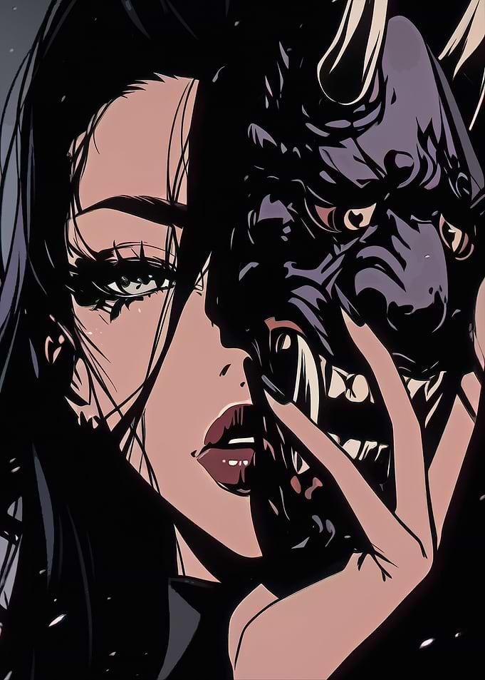 Woman with Oni Mask