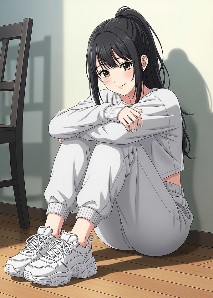Anime Girl in White Sweat Suit
