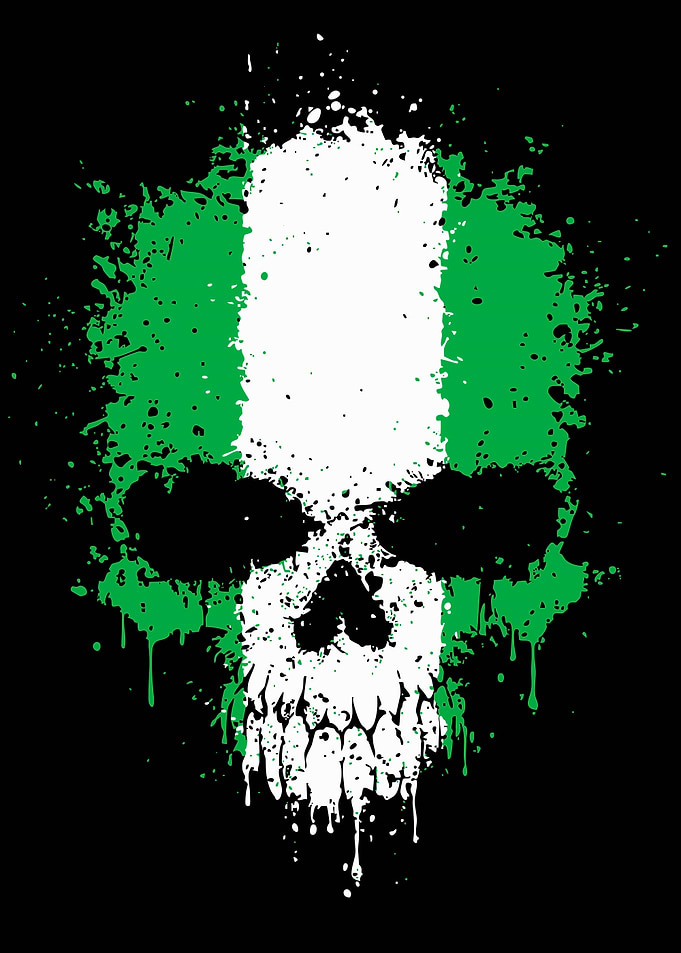 Nigerian Flag Skull Splatter Art