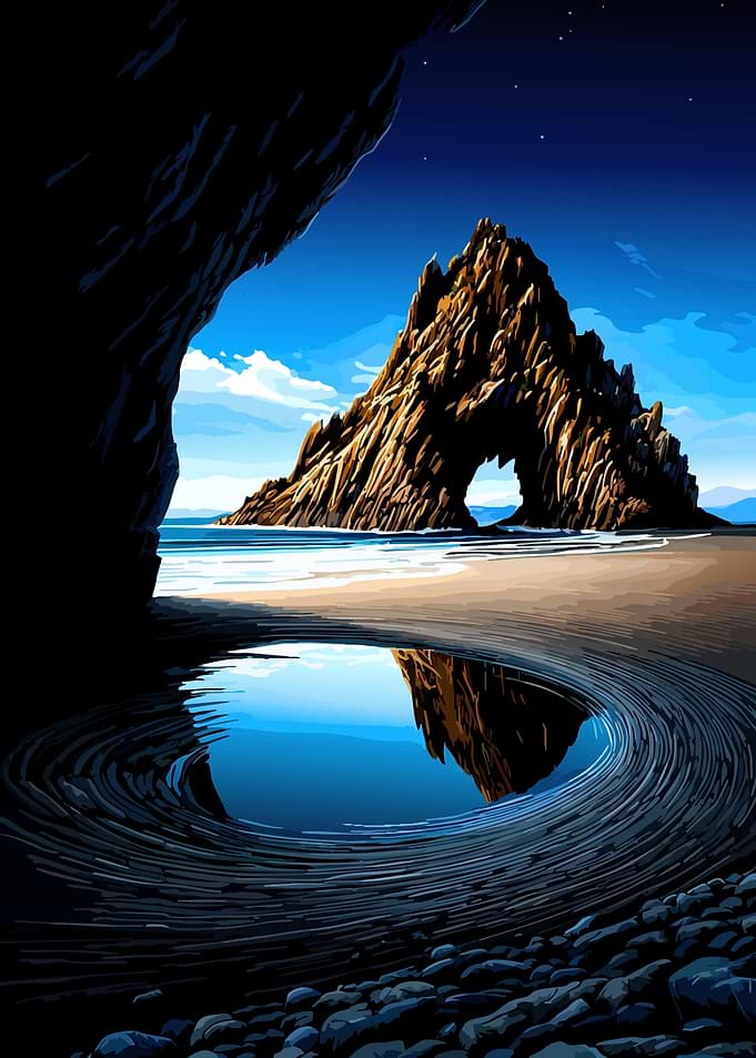Cave Entrance Overlooking Arch Rock and Ocean