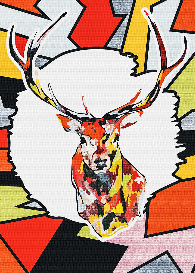 Colorful Deer with Geometric Background