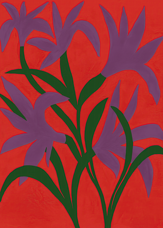 Purple Flowers on Red Background