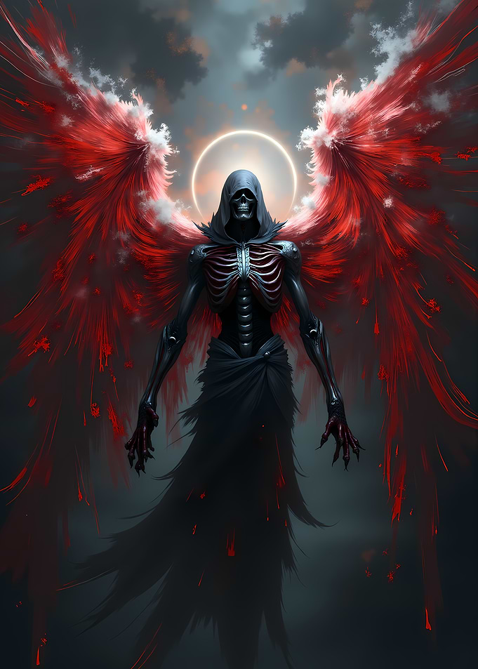 Grim Reaper Angel with Red Wings