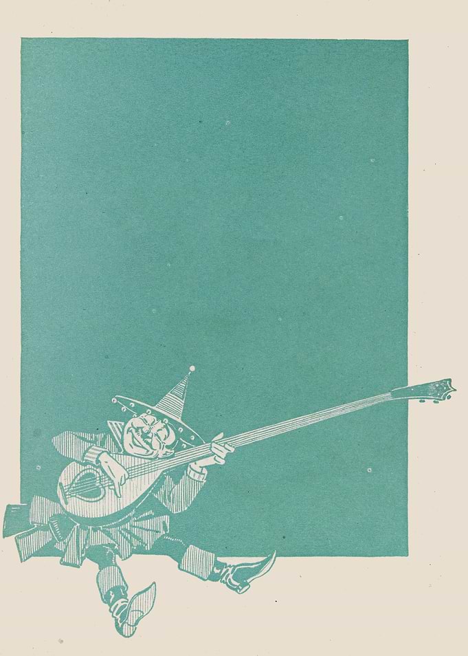 Whimsical character playing a lute