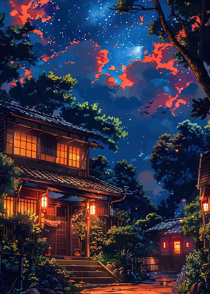 Enchanting Japanese Village at Night