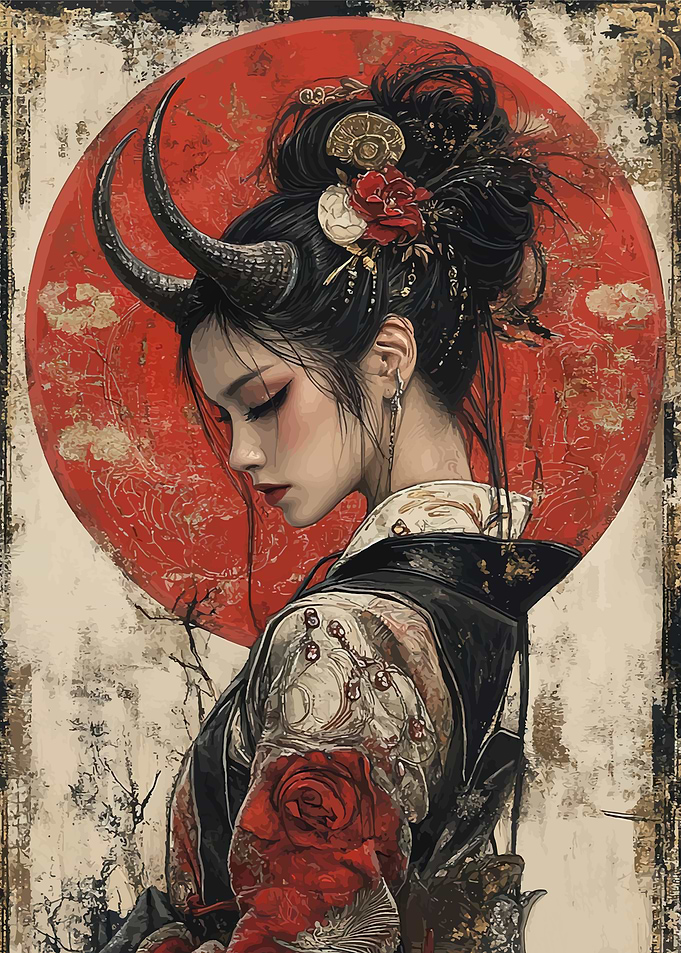 Oni Woman with Red Sun