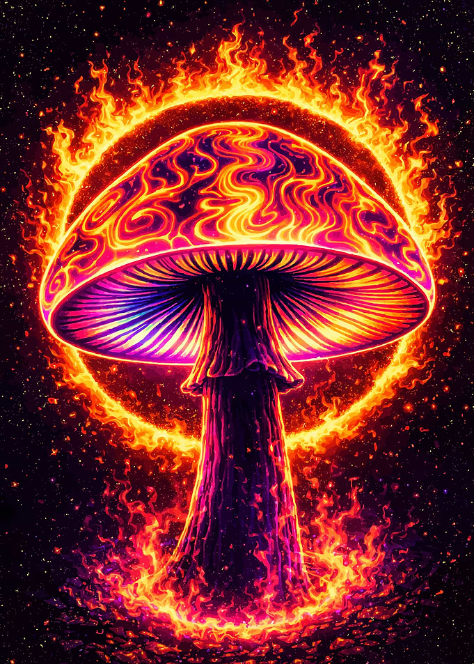 Fiery Mushroom in Cosmic Background