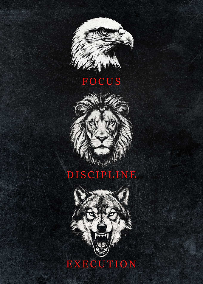 Inspirational Animal Poster – Eagle Focus, Lion Discipline, Wolf Execution