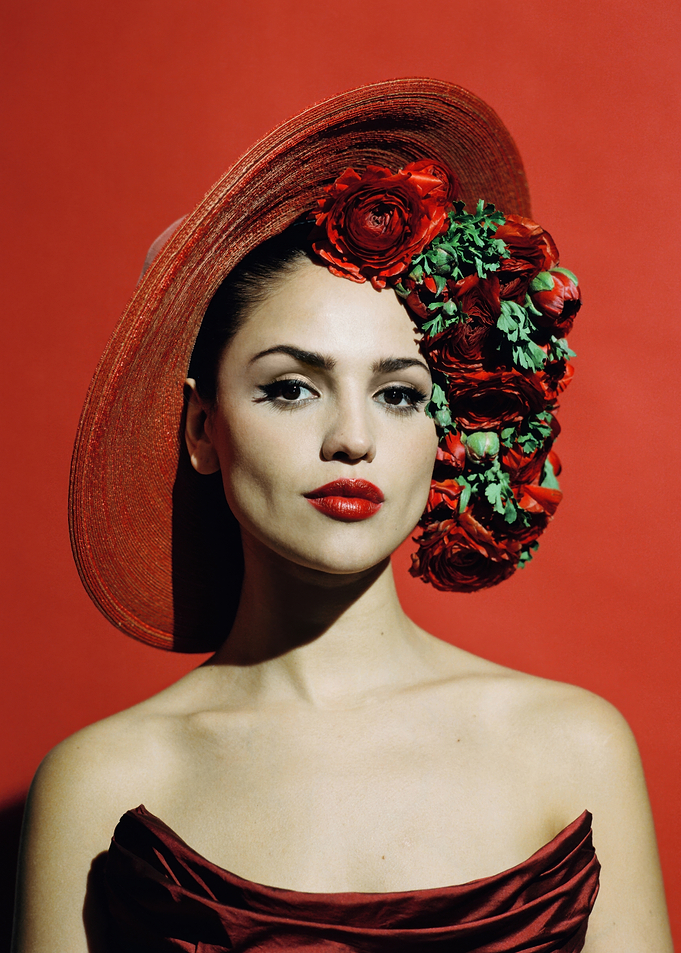 Eiza González in Red Hat with Flowers