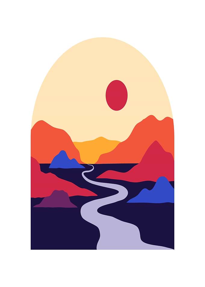 Abstract Mountain Landscape with River