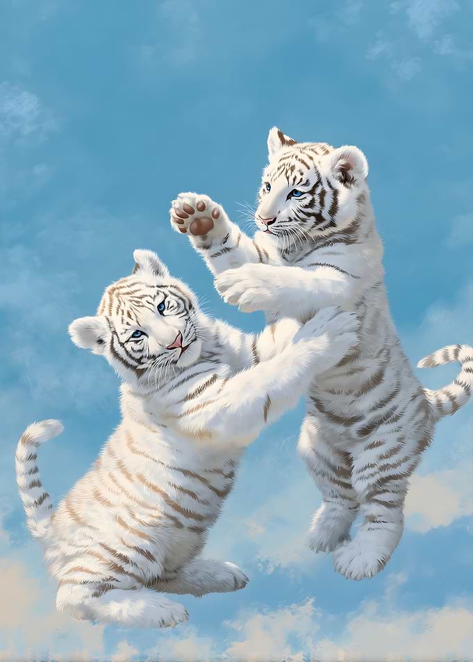 Two White Tiger Cubs Playing