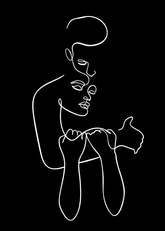 Minimalist Line Art of Embracing Couple