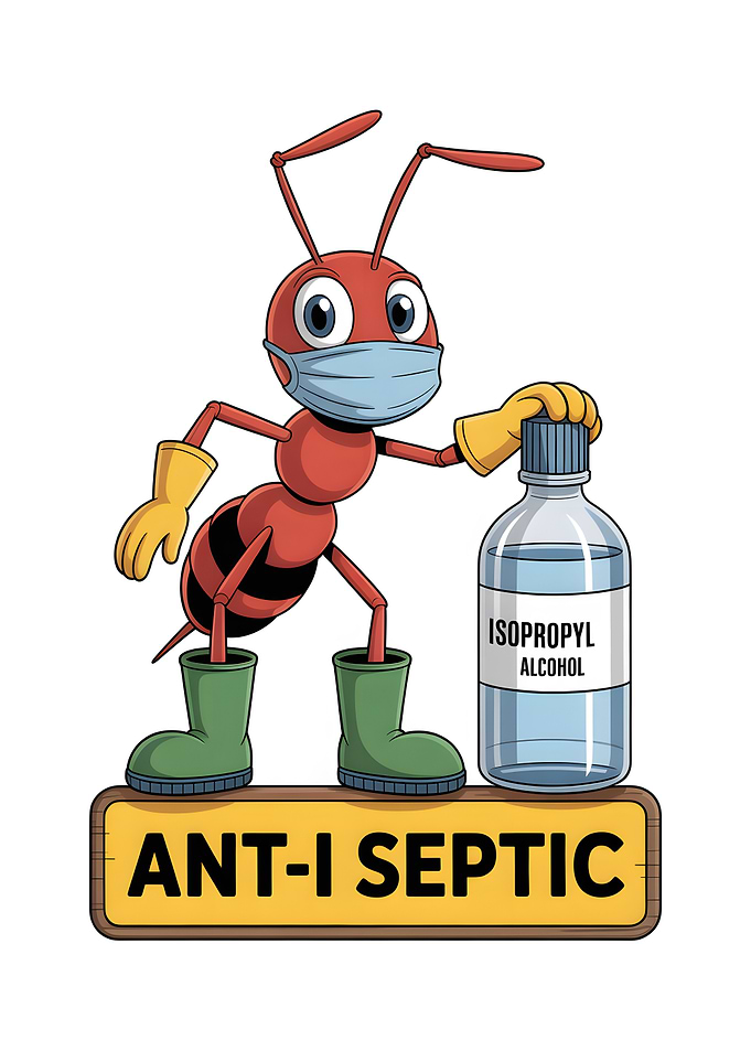 Ant with Isopropyl Alcohol and Sign