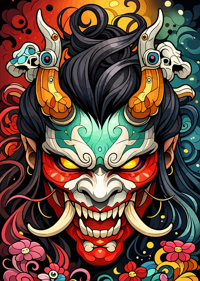 Demonic Mask with Floral Accents