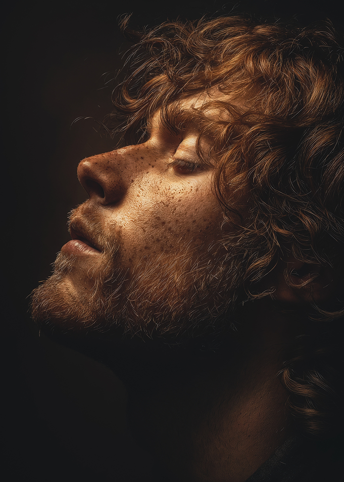 Contemplative Redhead Man With Freckles