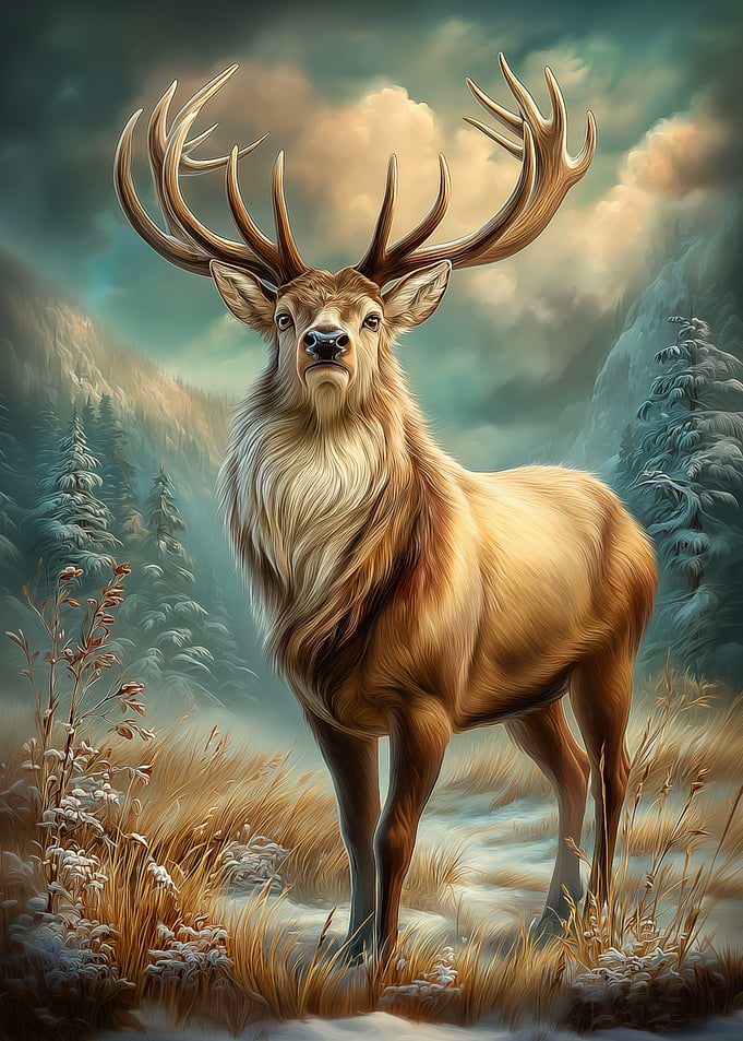 Majestic Stag in Snowy Landscape