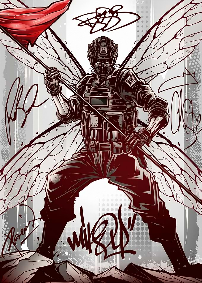 Soldier with Wings and Red Flag