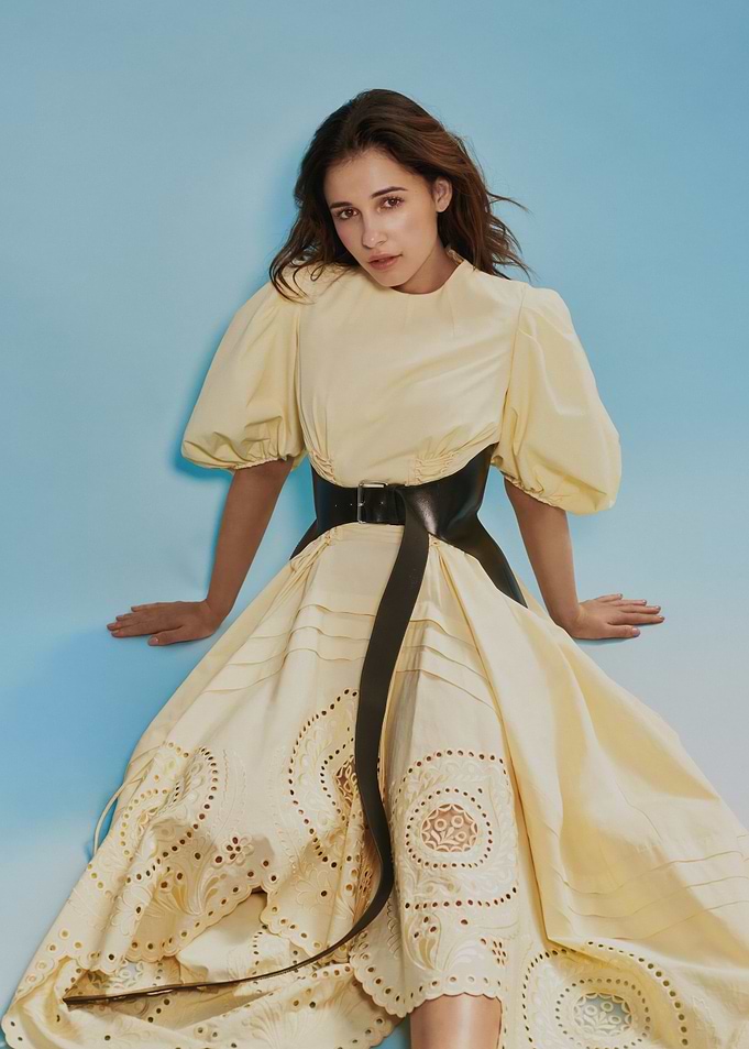 Naomi Scott in a yellow dress
