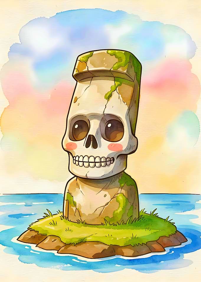 Cute Skull Moai Statue in Ocean
