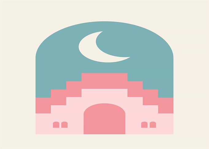 Abstract Archway with Moon and Stairs