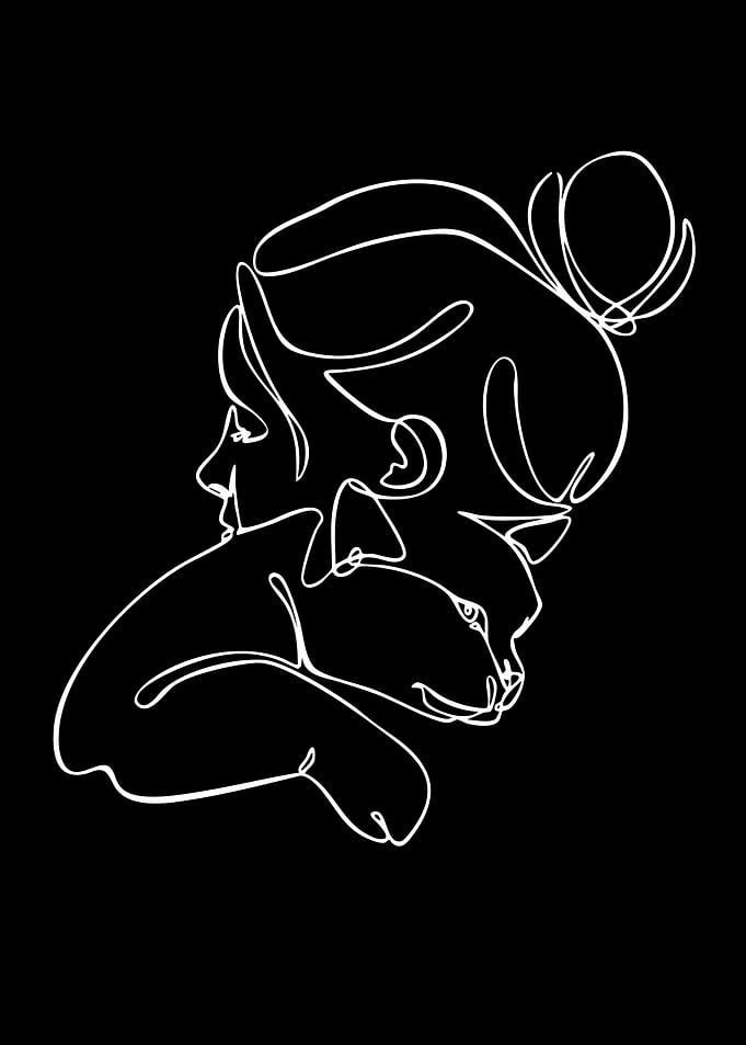 Woman and Cat Line Art