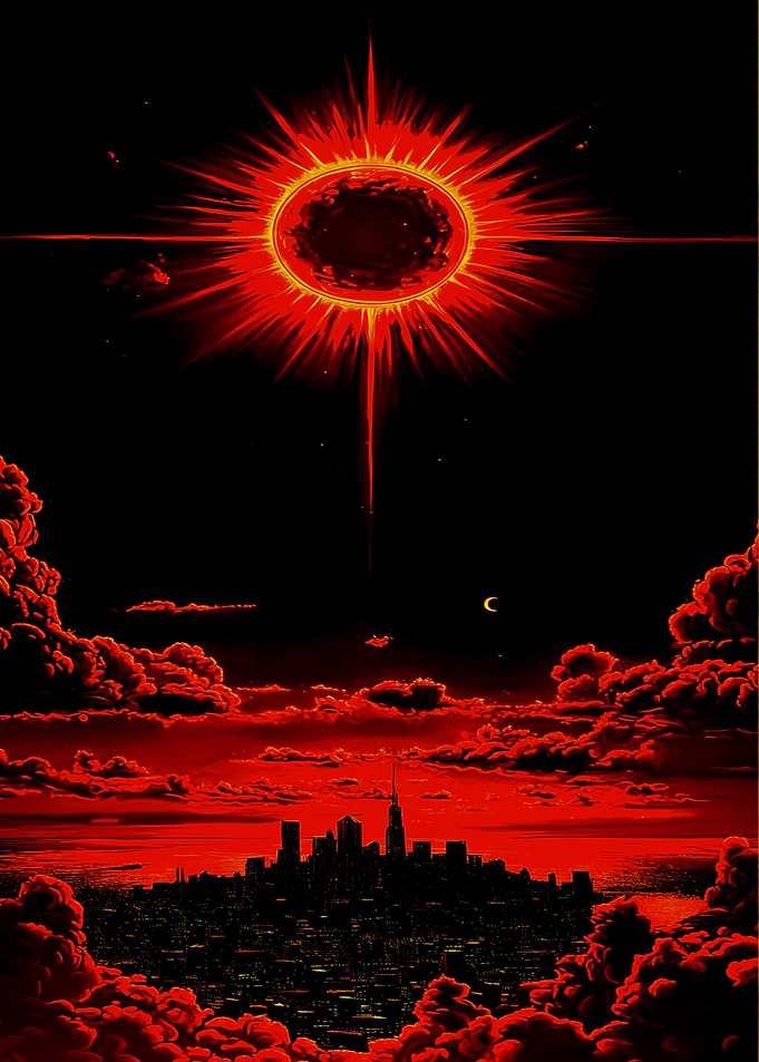 Apocalyptic Solar Eclipse Over City