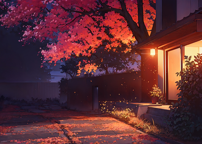Autumn evening at a Japanese house
