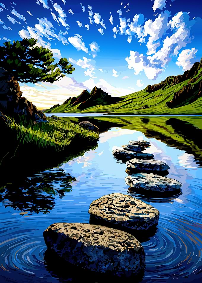 Stepping Stones Across a Serene Lake