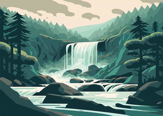 Serene Waterfall in a Lush Forest