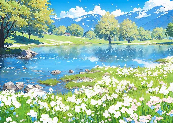 Serene Lakeside Landscape with Mountains