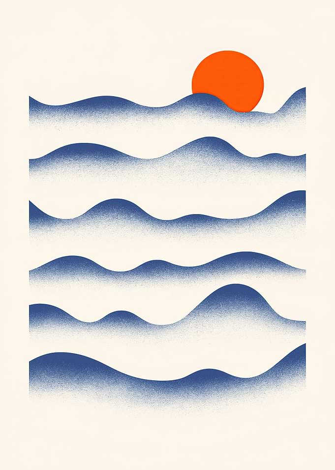 Abstract Sunset Over Blue Waves
