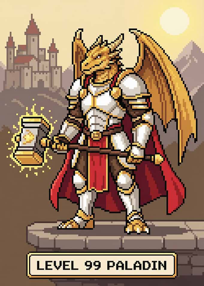 Pixel Art Dragon Paladin with Hammer