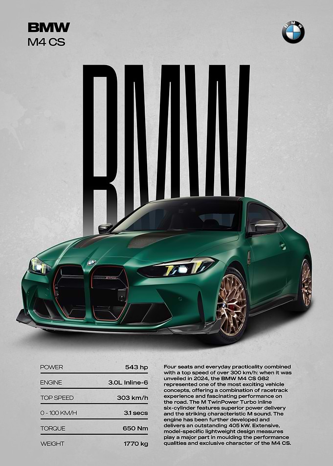 BMW M4 CS Car Poster