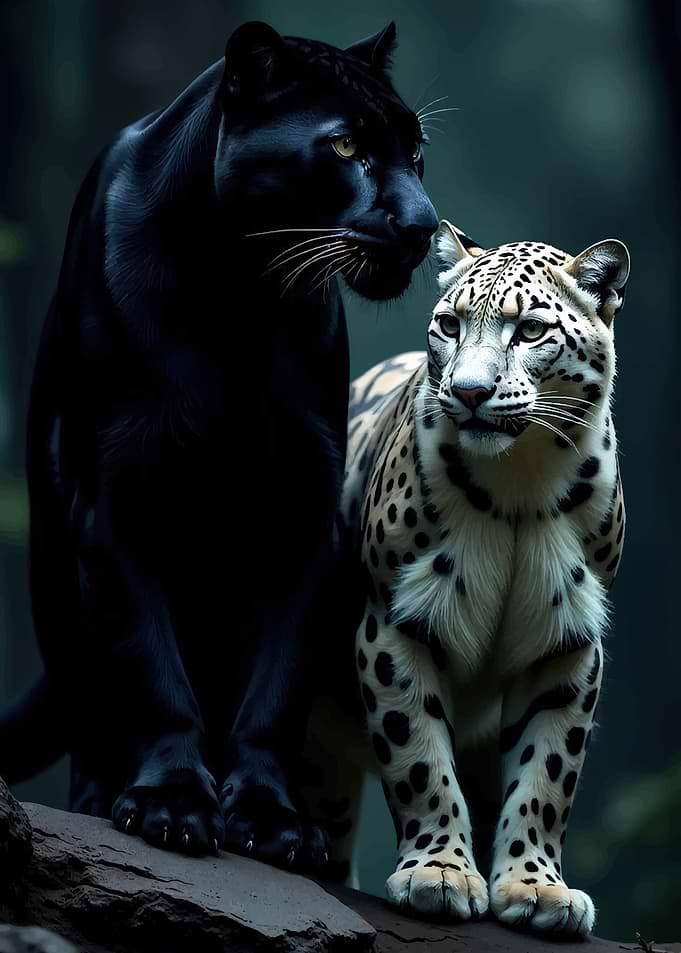 Black Panther and Spotted Leopard