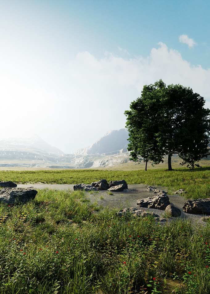 Serene Landscape with Trees and Mountains