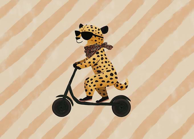 Cheetah riding a scooter