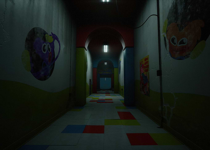 Creepy Hallway with Cartoon Murals