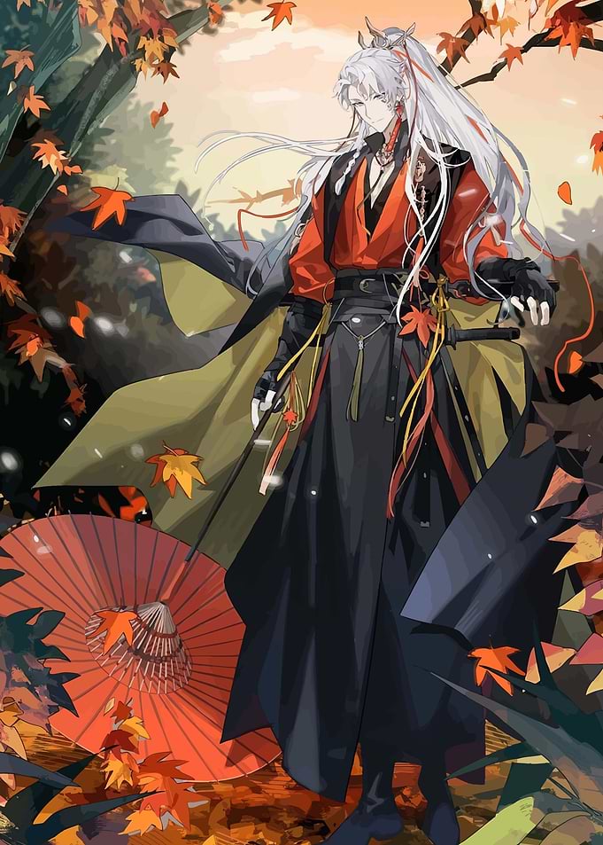 Anime character in autumn setting