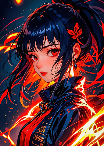 Anime Girl with Fiery Aura