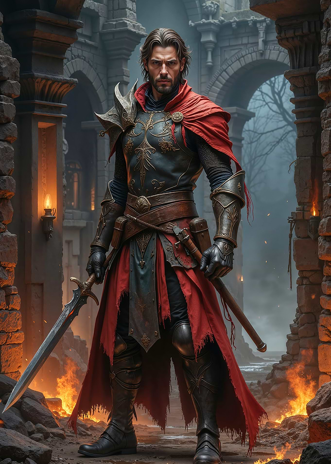 Fantasy Knight in Ruined Castle