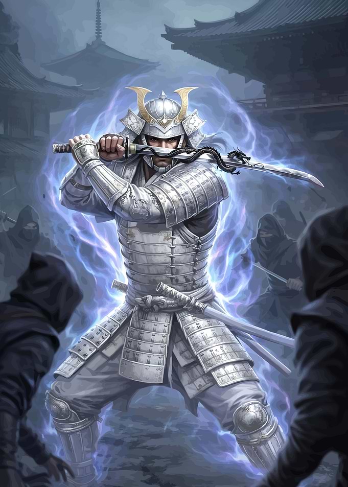 Samurai Warrior with Blue Energy Aura